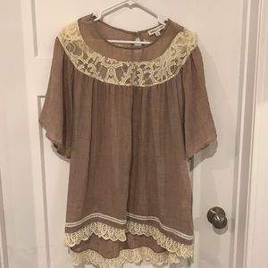Tassels N Lace tan tunic style top. Size Medium